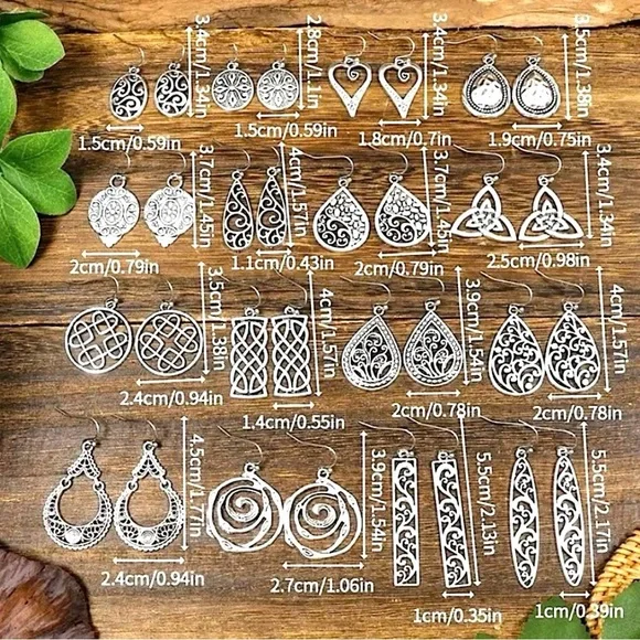 💐New 16 Pair antique silver tone earrings bundle RESTOCKED - Picture 2 of 9